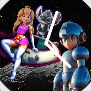 Princess Peach Stich And Mega Man Space Clock
